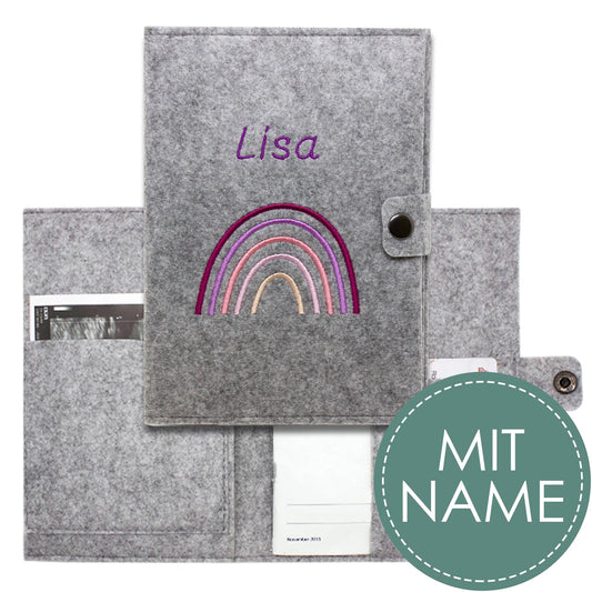 Regenbogen Rosa Mutterpasshülle aus Filz Mit Personalisierung