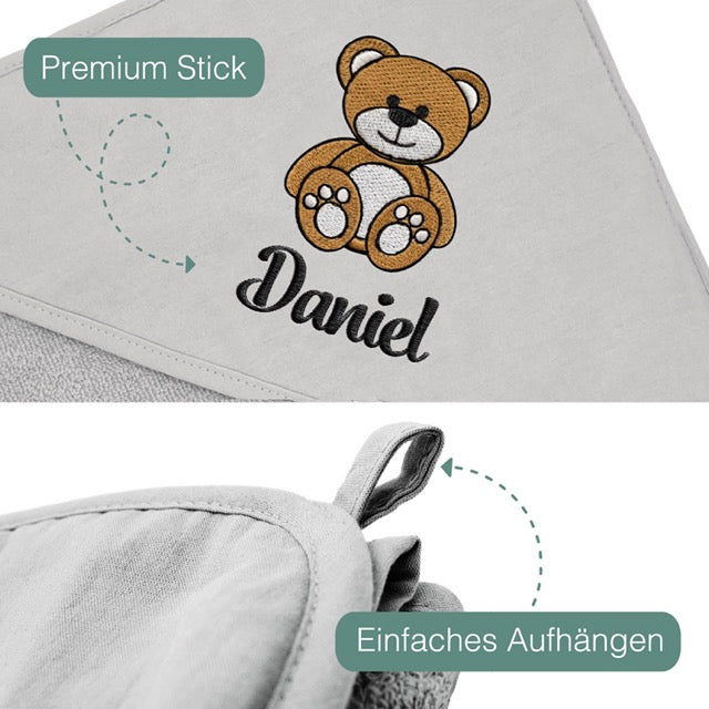 Grau Kinder Kapuzenhandtuch Bestickt mit Namen oder Wunschtext