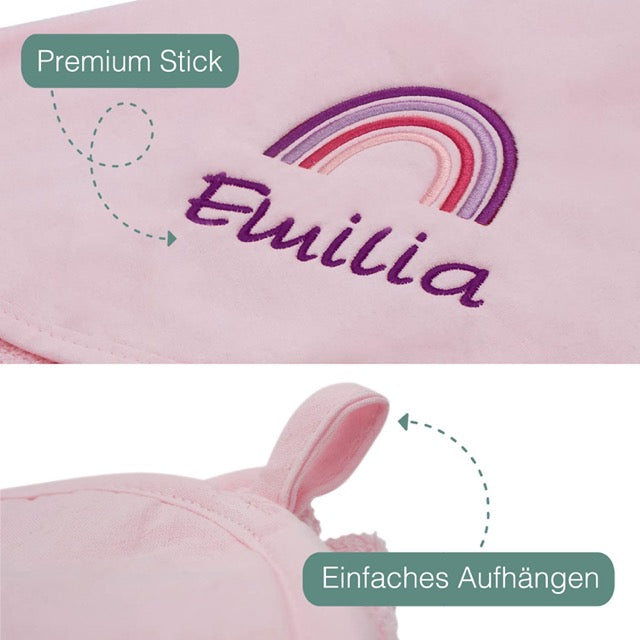 Rosa Kinder Kapuzenhandtuch Bestickt mit Namen oder Wunschtext
