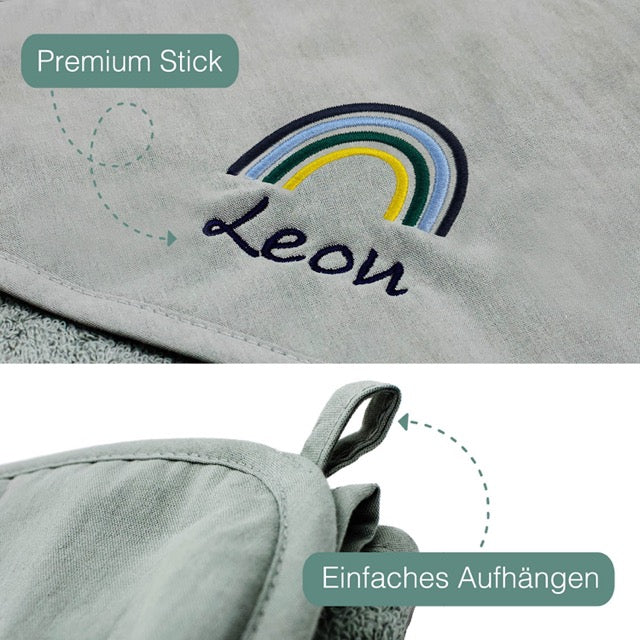 Jadegrün Kinder Kapuzenhandtuch Bestickt mit Namen oder Wunschtext