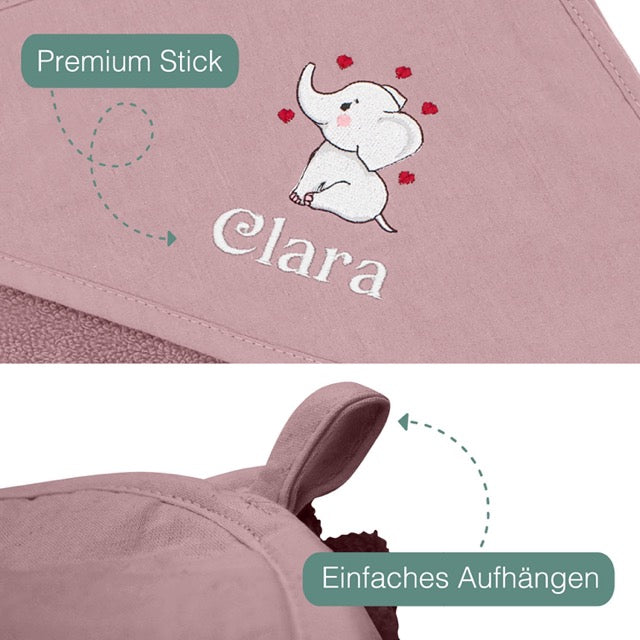 Altrosa Kinder Kapuzenhandtuch Bestickt mit Namen oder Wunschtext