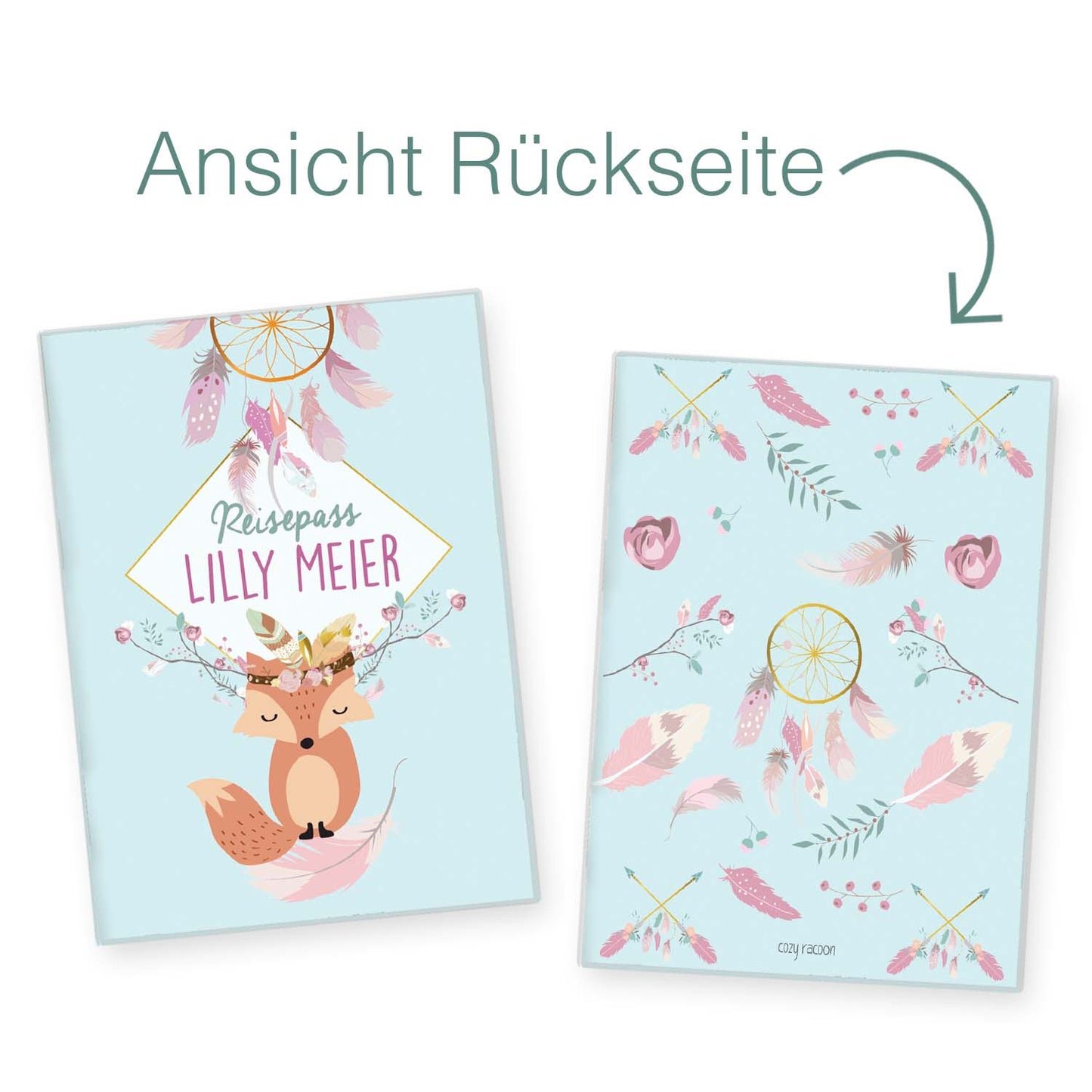 Boho Fuchs Blau Reisepasshülle für Kinder Mit Personalisierung