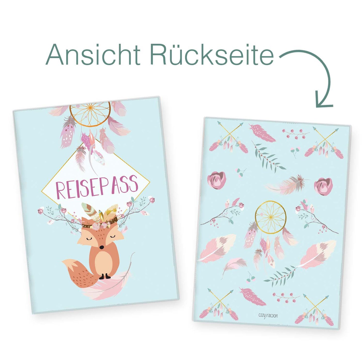 Boho Fuchs Blau Reisepasshülle für Kinder