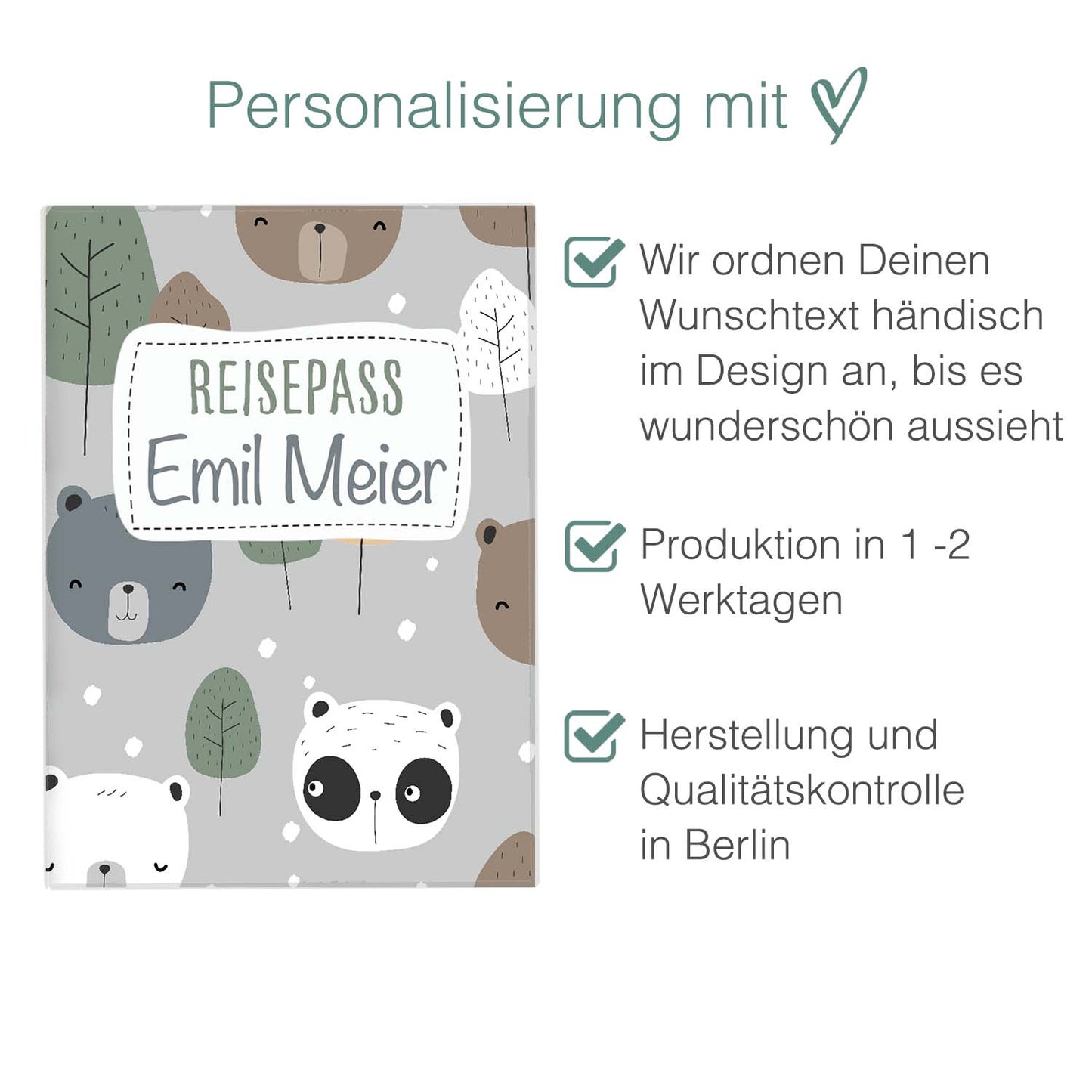 Cute Bears Reisepasshülle für Kinder Mit Personalisierung
