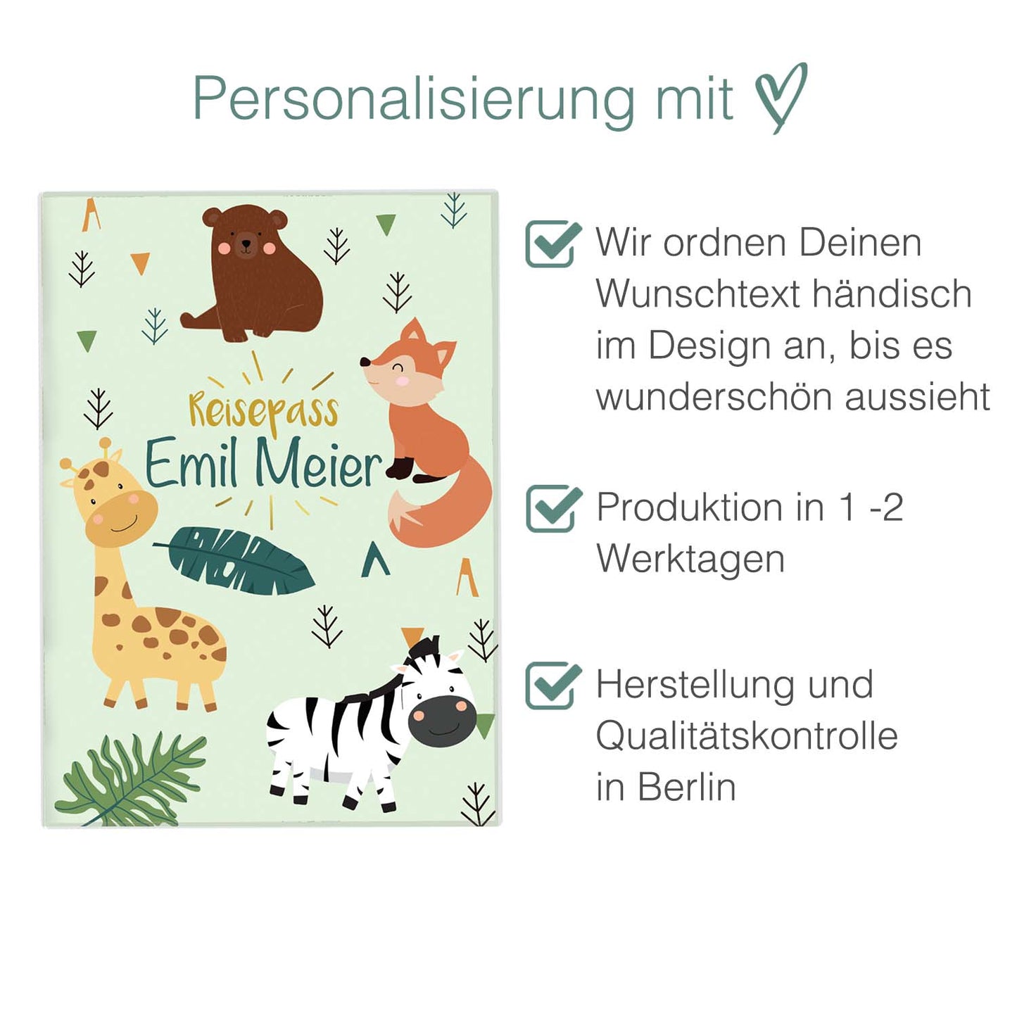 Zebra & Giraffe Reisepasshülle für Kinder Mit Personalisierung