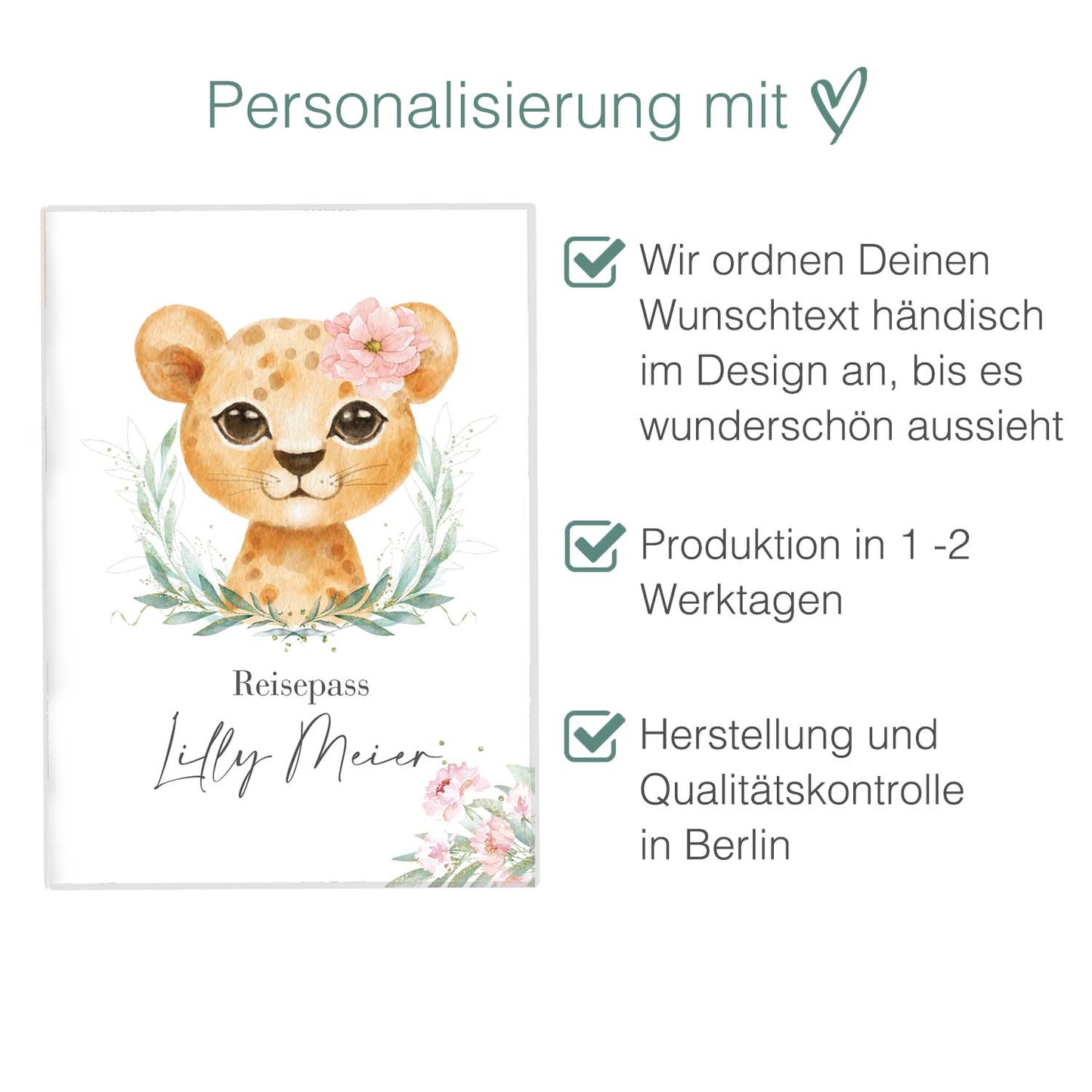 Löwen Mädchen Reisepasshülle für Kinder Mit Personalisierung