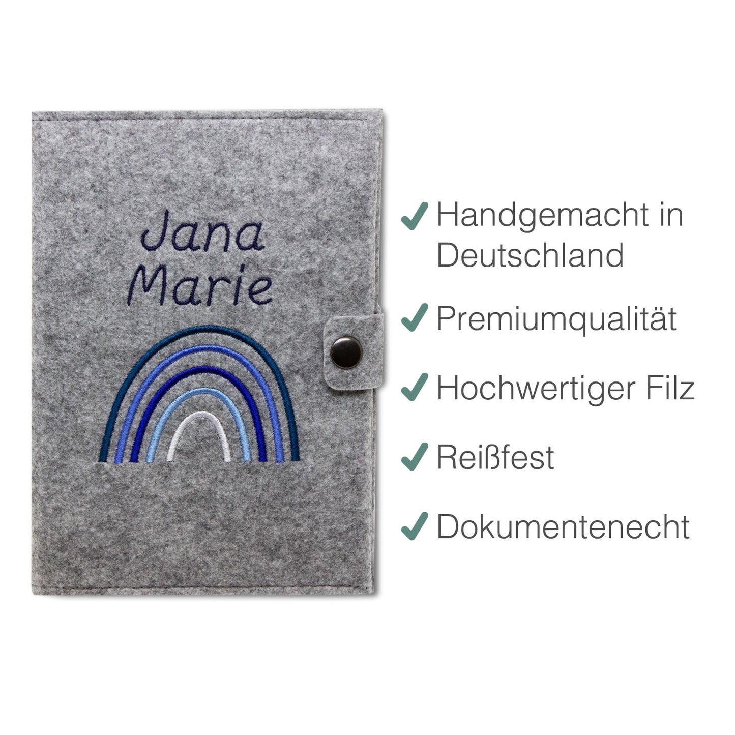 Regenbogen Blau Mutterpasshülle aus Filz Mit Personalisierung