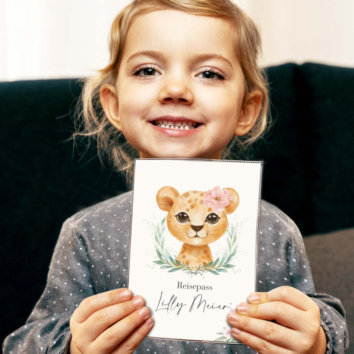 Löwen Mädchen Reisepasshülle für Kinder Mit Personalisierung