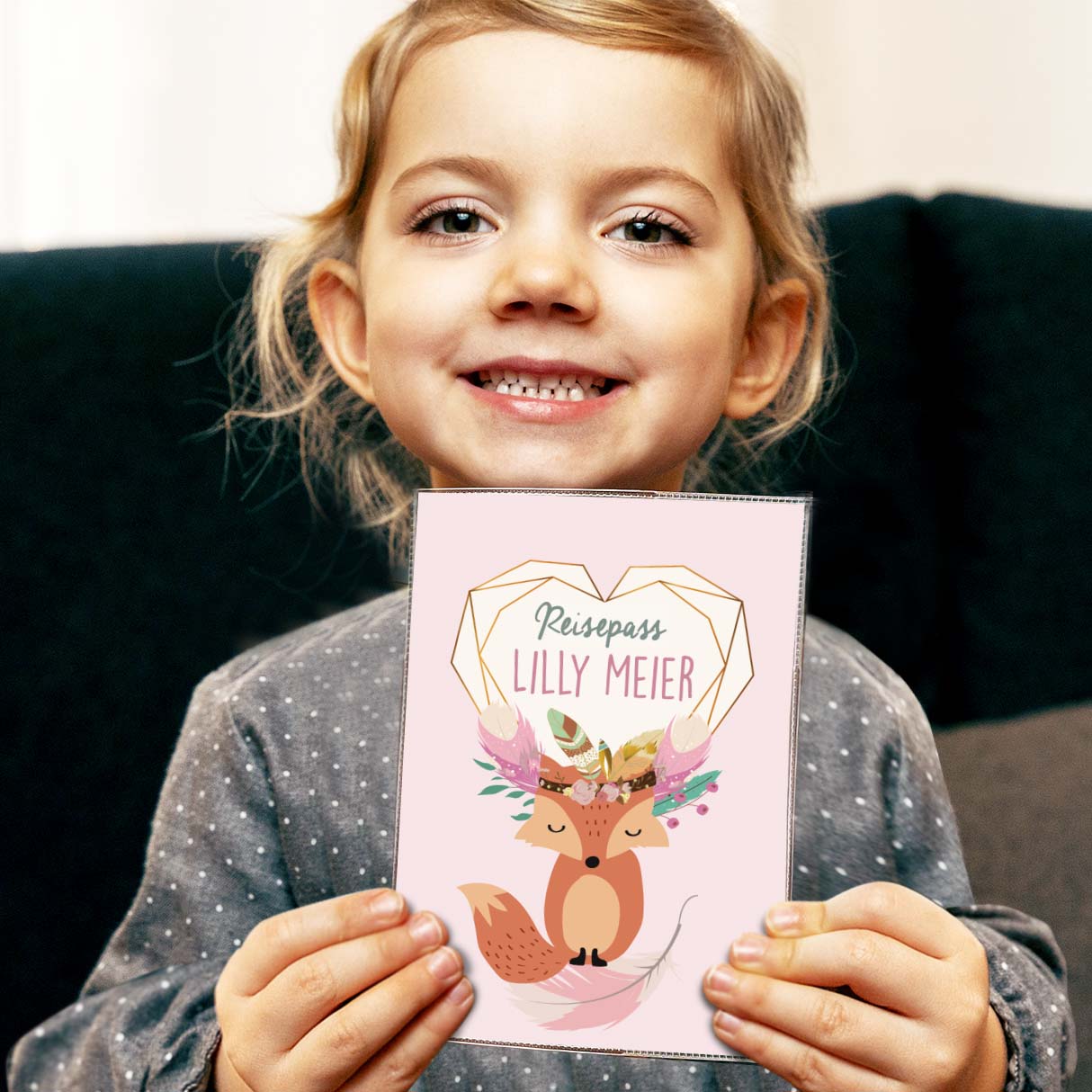 Boho Fuchs Rosa Reisepasshülle für Kinder Mit Personalisierung