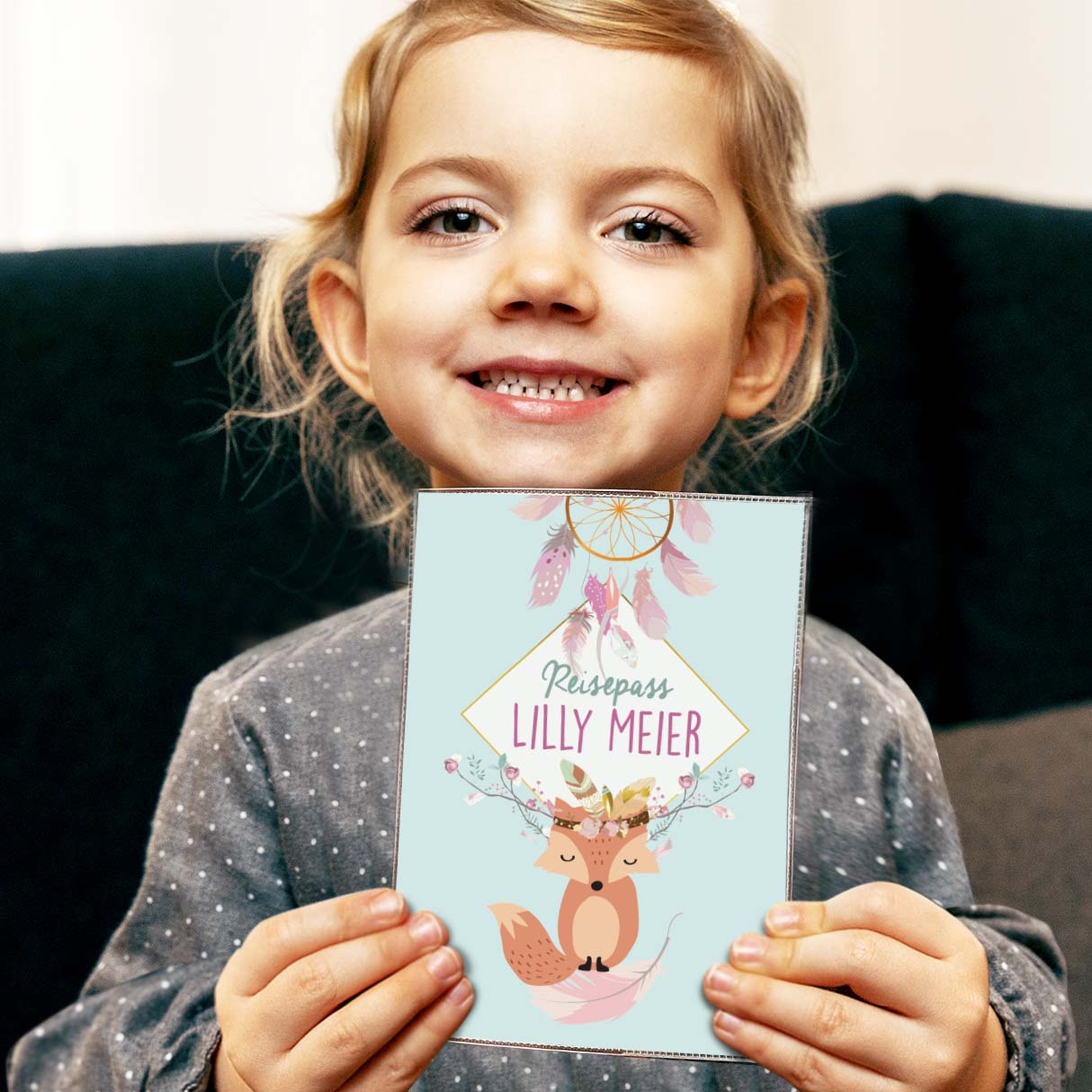 Boho Fuchs Blau Reisepasshülle für Kinder Mit Personalisierung