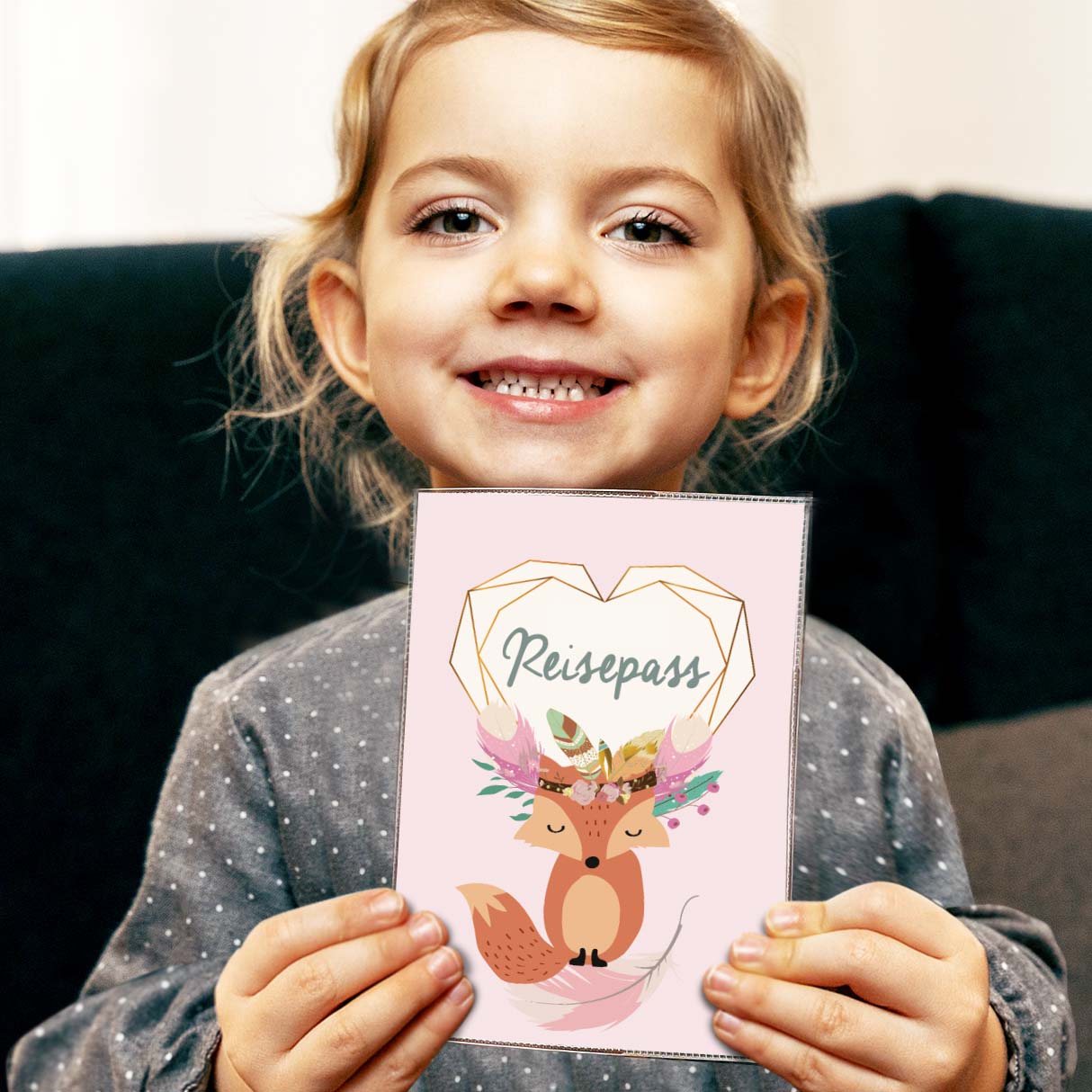 Boho Fuchs Rosa Reisepasshülle für Kinder