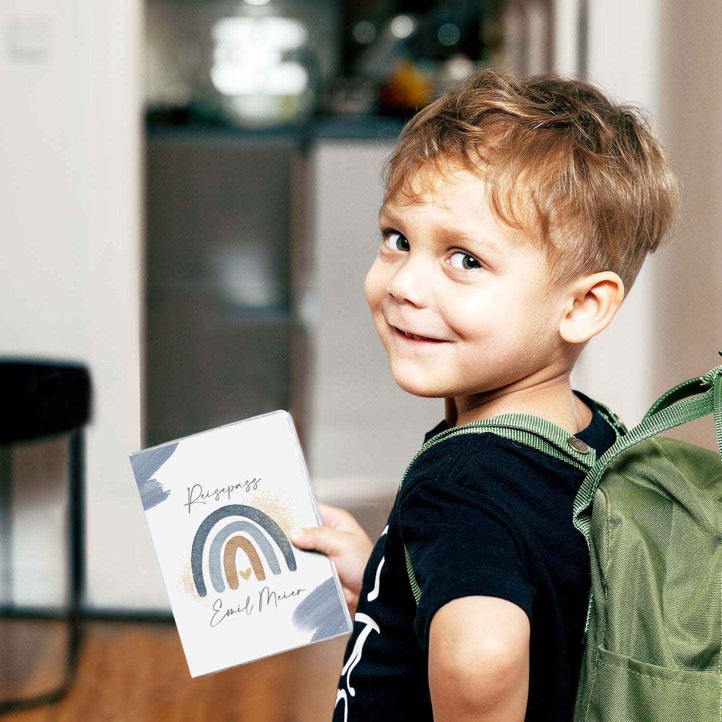 Wasserfarben Blau Reisepasshülle für Kinder Mit Personalisierung