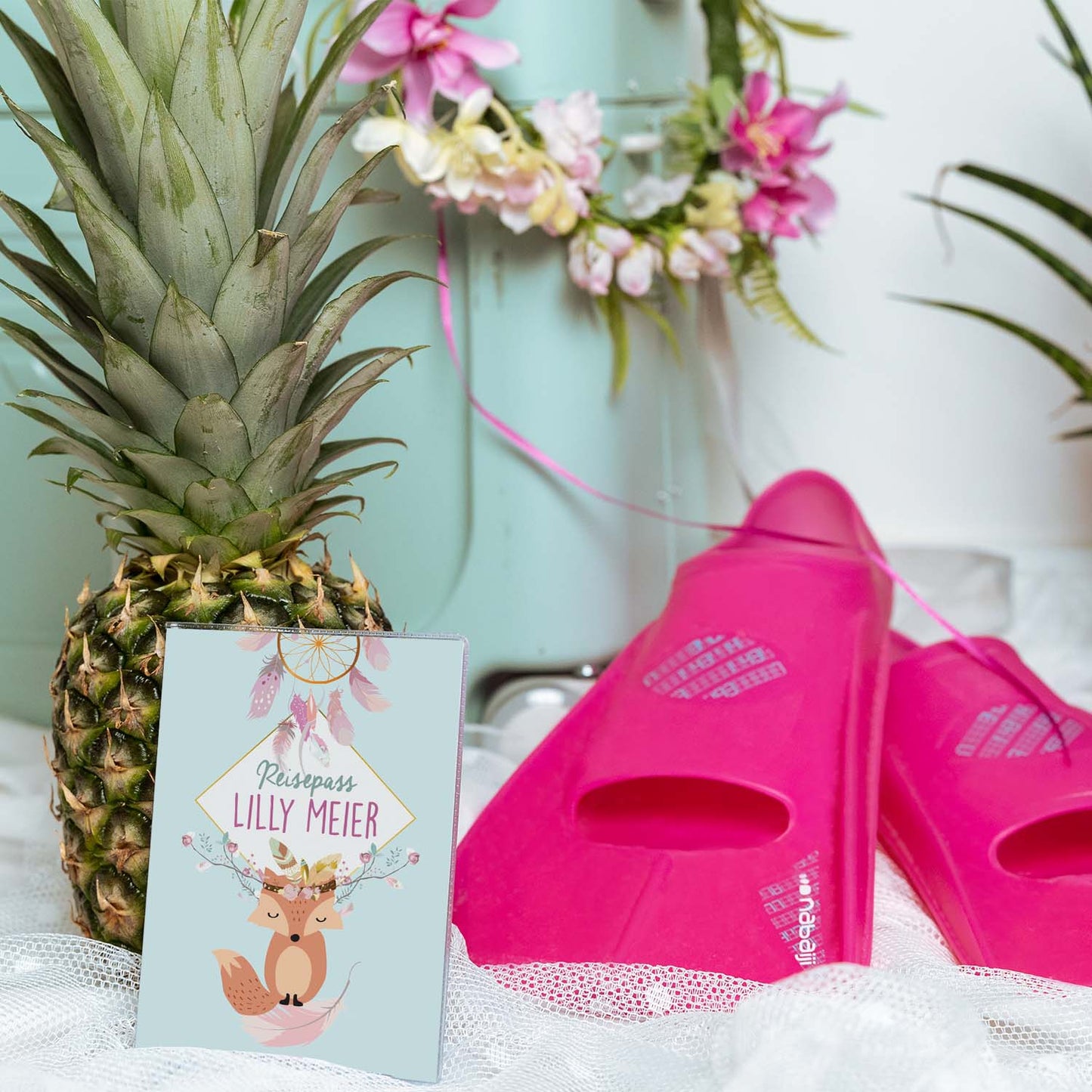 Boho Fuchs Blau Reisepasshülle für Kinder Mit Personalisierung