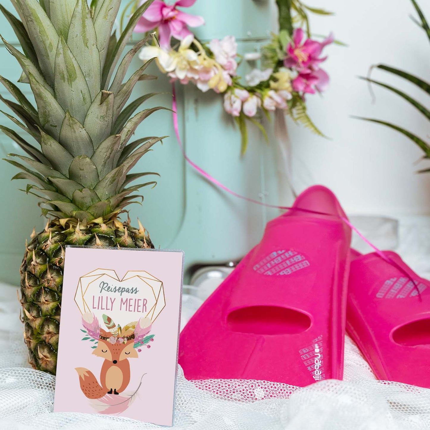 Boho Fuchs Rosa Reisepasshülle für Kinder Mit Personalisierung