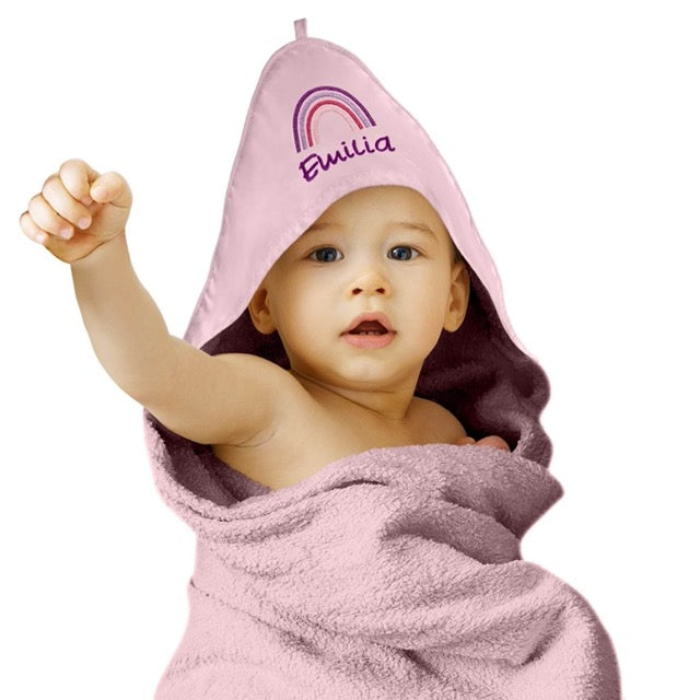 Rosa Kinder Kapuzenhandtuch Bestickt mit Namen oder Wunschtext