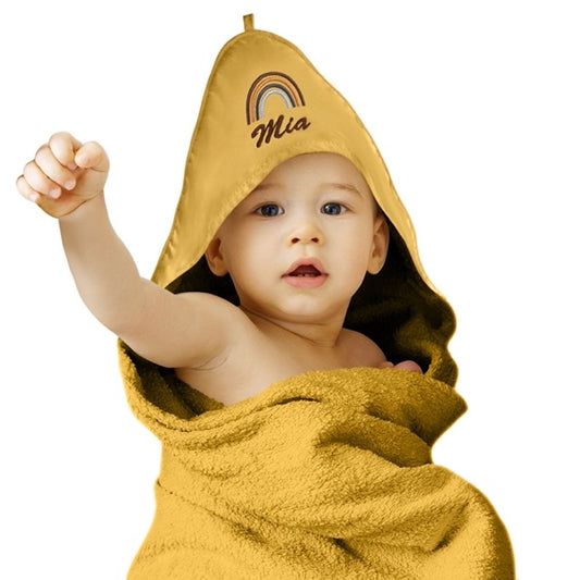 Senf Kinder Kapuzenhandtuch Bestickt mit Namen oder Wunschtext