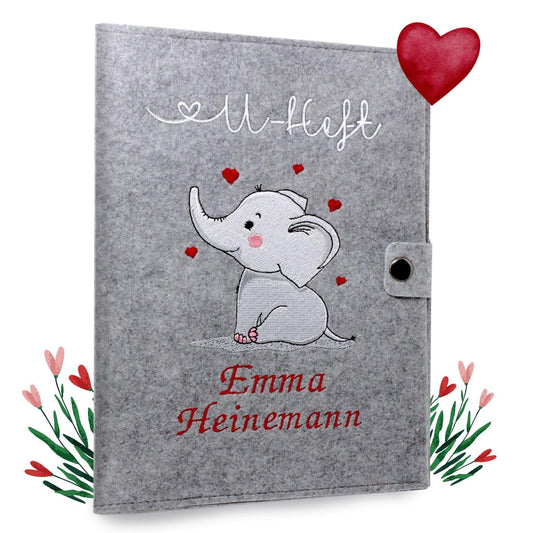 Elefant U-Heft und Impfpasshülle aus Filz Mit Personalisierung