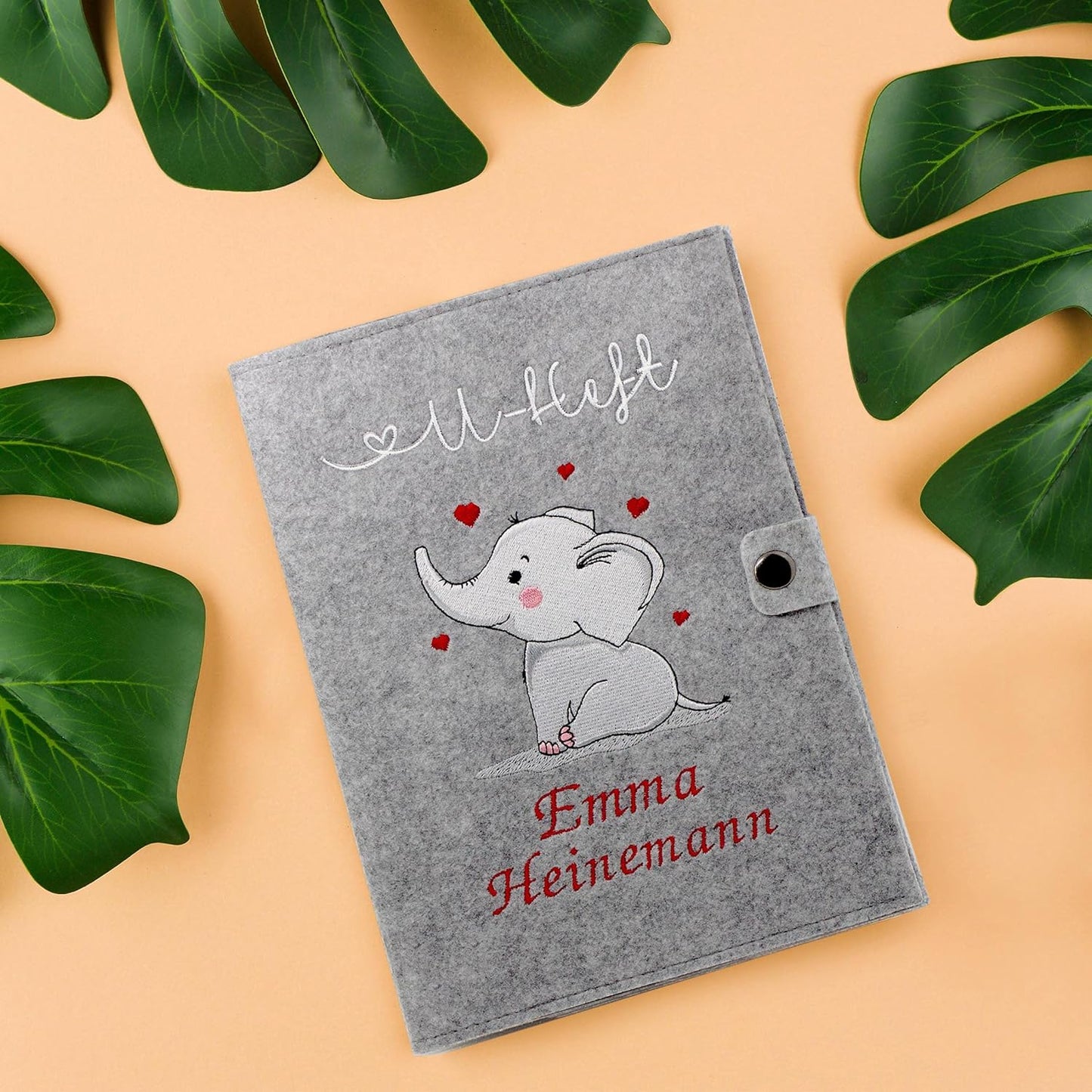 Elefant U-Heft und Impfpasshülle aus Filz Mit Personalisierung