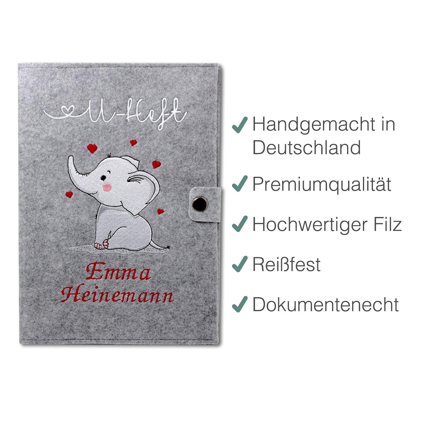Elefant U-Heft und Impfpasshülle aus Filz Mit Personalisierung