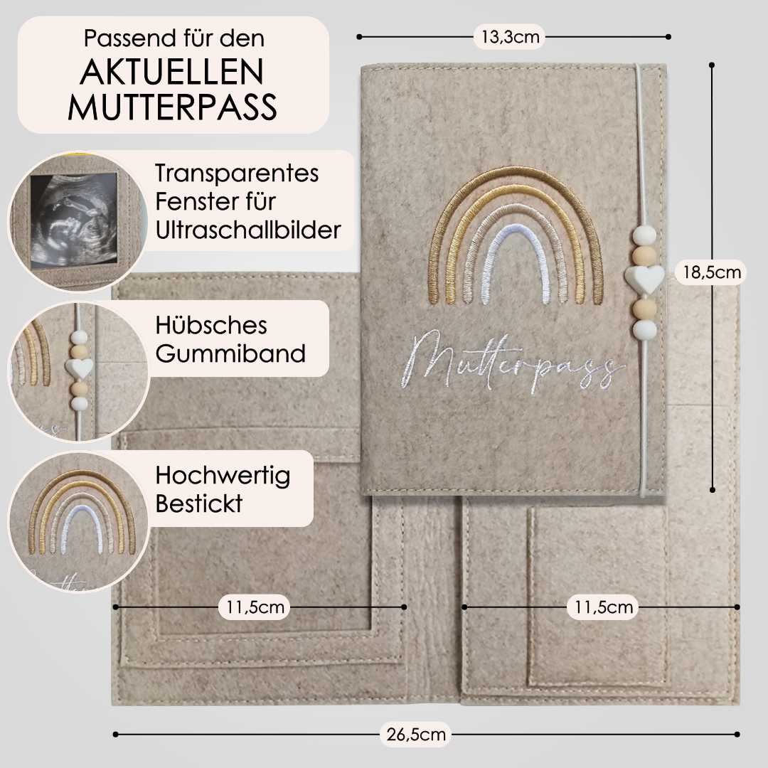 Regenbogen Natural Mutterpasshülle Beige aus Filz Ohne Personalisierung