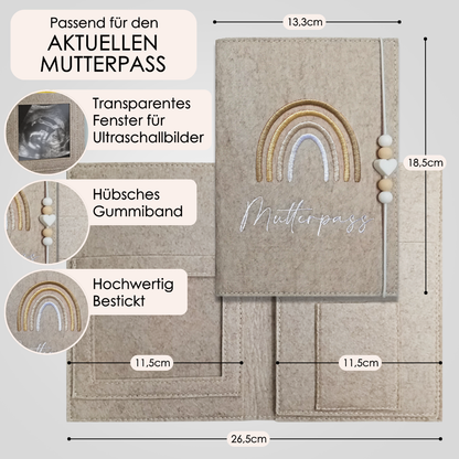 Regenbogen Natural Mutterpasshülle Beige aus Filz Ohne Personalisierung