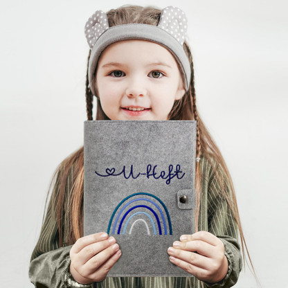 Regenbogen Blau U-Heft und Impfpasshülle aus Filz Ohne Personalisierung