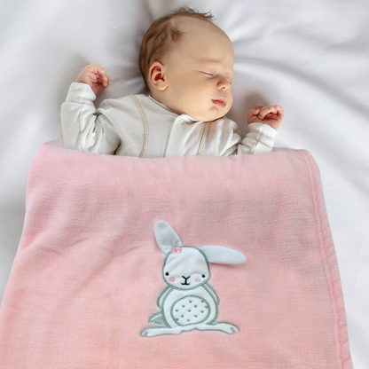Decke Rosa Mit Hase | Babydecke Bestickt