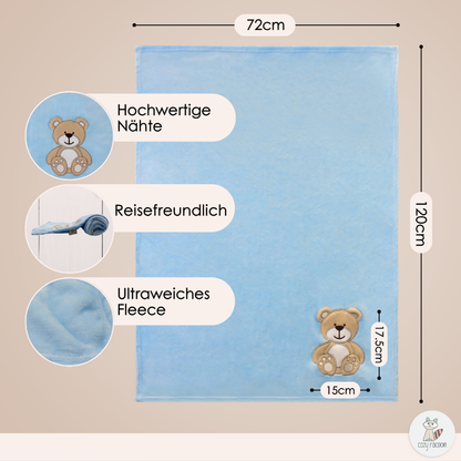 Decke Blau Mit Bär | Babydecke Bestickt