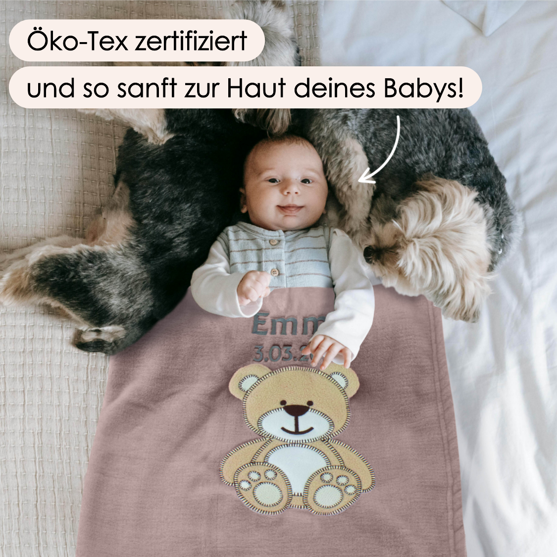 Decke Altrosa Mit Bär | Babydecke Bestickt mit Namen und Geburtsdatum