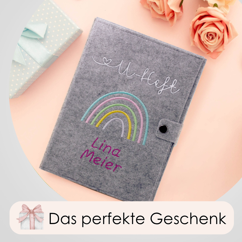 Regenbogen Pastell U-Heft und Impfpasshülle aus Filz Mit Personalisierung