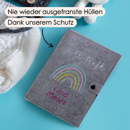 Regenbogen Pastell U-Heft und Impfpasshülle aus Filz Mit Personalisierung