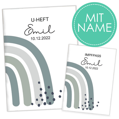 Regenbogen Jadegrün U-Heft und Impfpasshülle Mit Personalisierung