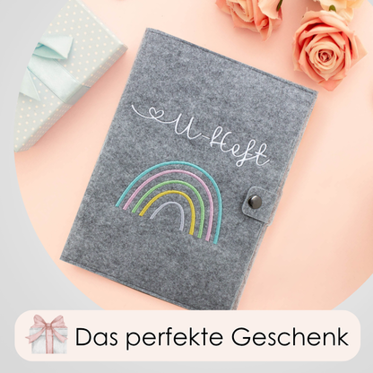 Regenbogen Pastell U-Heft und Impfpasshülle aus Filz Ohne Personalisierung