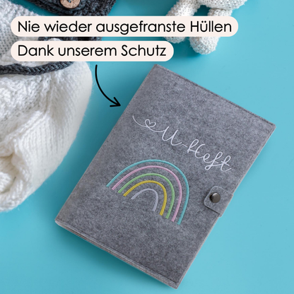 Regenbogen Pastell U-Heft und Impfpasshülle aus Filz Ohne Personalisierung