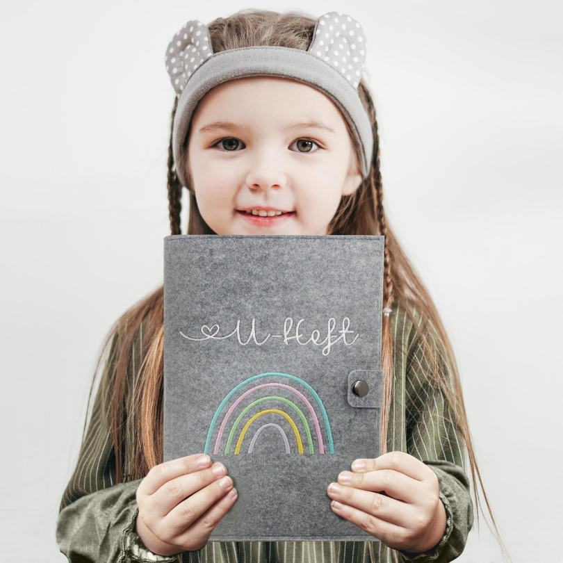 Regenbogen Pastell U-Heft und Impfpasshülle aus Filz Ohne Personalisierung