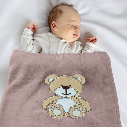 Decke Altrosa Mit Bär | Babydecke Bestickt