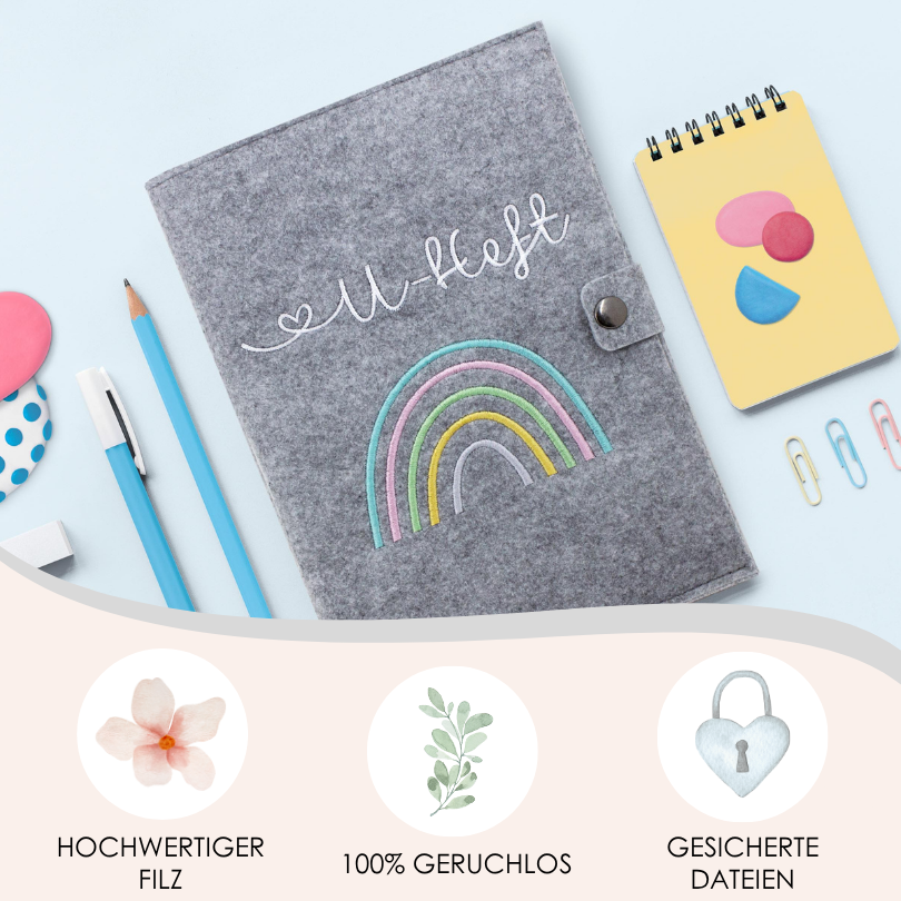 Regenbogen Pastell U-Heft und Impfpasshülle aus Filz Ohne Personalisierung