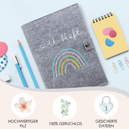 Regenbogen Pastell U-Heft und Impfpasshülle aus Filz Ohne Personalisierung