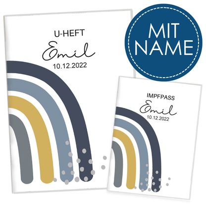 Regenbogen Blau U-Heft und Impfpasshülle Mit Personalisierung