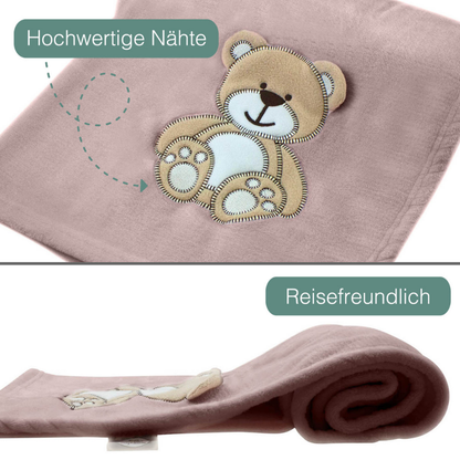 Decke Altrosa Mit Bär | Babydecke Bestickt