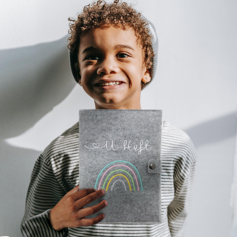 Regenbogen Pastell U-Heft und Impfpasshülle aus Filz Ohne Personalisierung