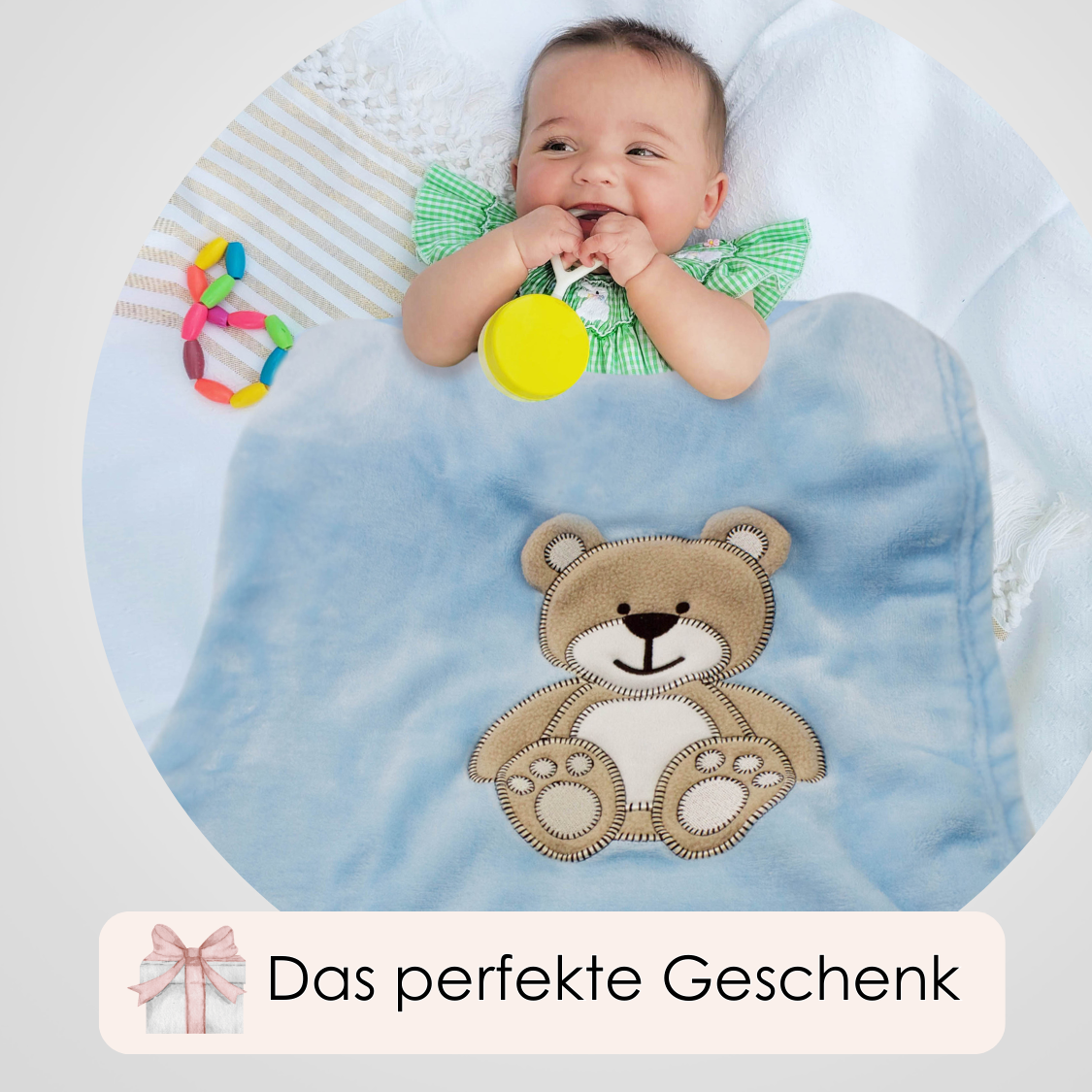 Decke Blau Mit Bär | Babydecke Bestickt