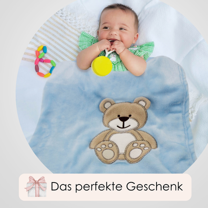 Decke Blau Mit Bär | Babydecke Bestickt
