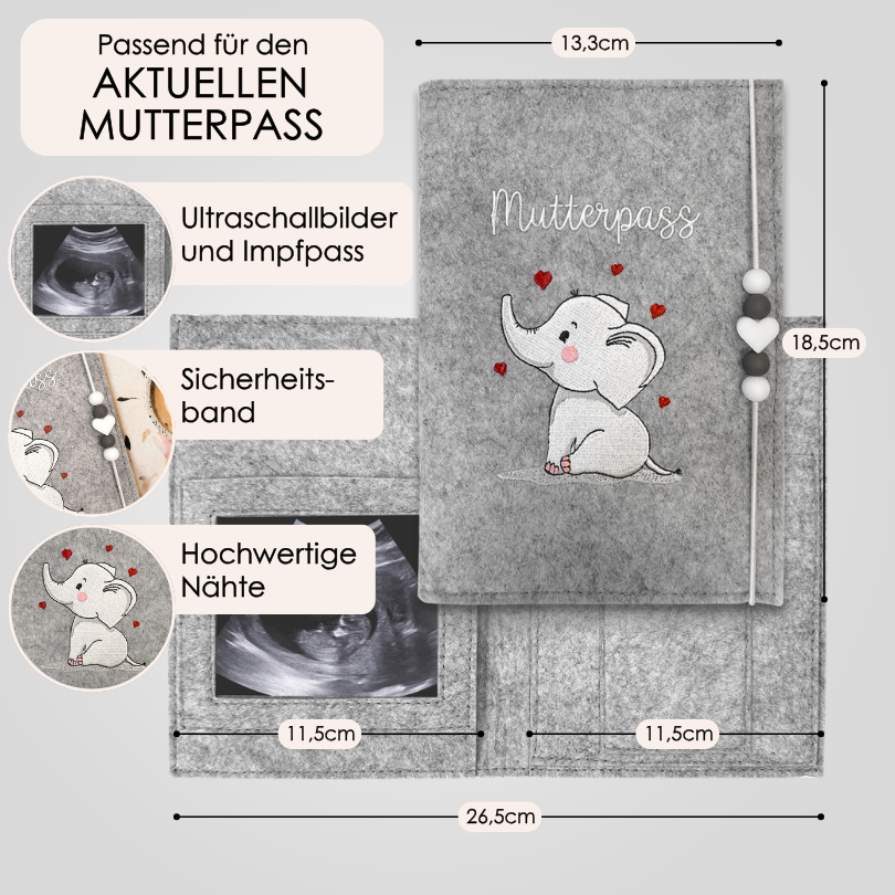 Elefant Mutterpasshülle aus Filz Ohne Personalisierung