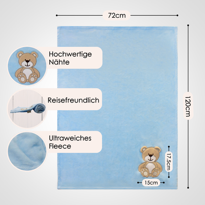 Decke Blau Mit Bär | Babydecke Bestickt