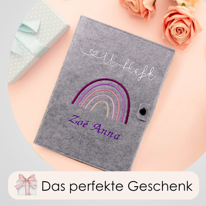 Regenbogen Rosa U-Heft und Impfpasshülle aus Filz Mit Personalisierung