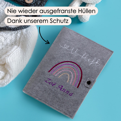 Regenbogen Rosa U-Heft und Impfpasshülle aus Filz Mit Personalisierung