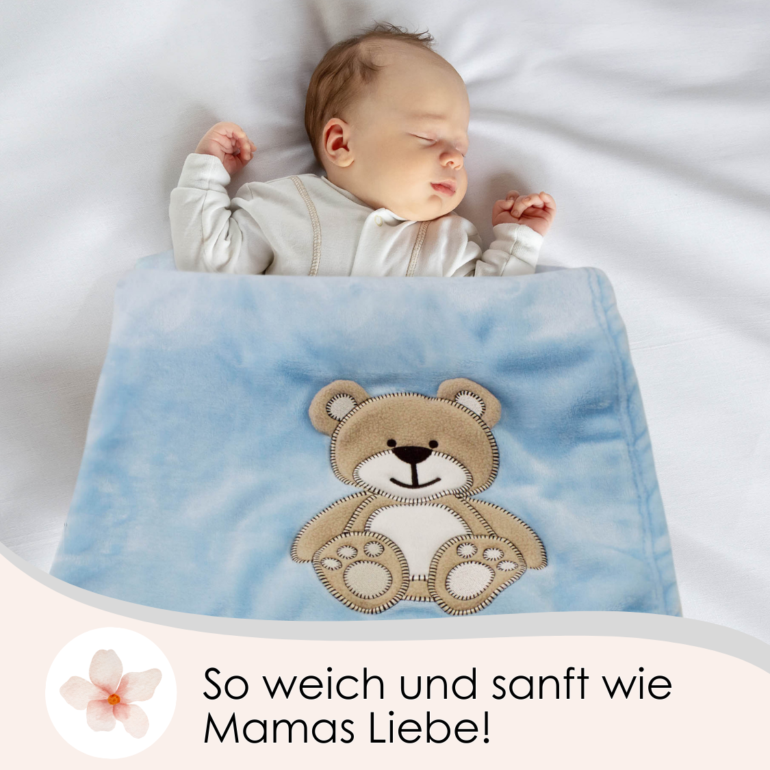 Decke Blau Mit Bär | Babydecke Bestickt
