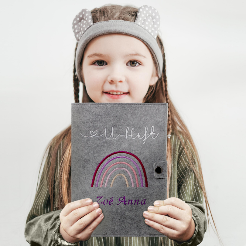 Regenbogen Rosa U-Heft und Impfpasshülle aus Filz Mit Personalisierung