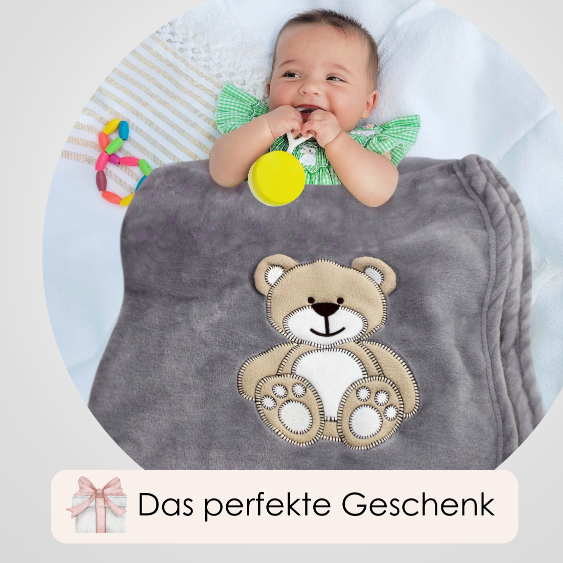 Decke Grau Mit Bär | Babydecke Bestickt